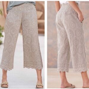 Sundance linen cotton blend eyelet cropped pants L